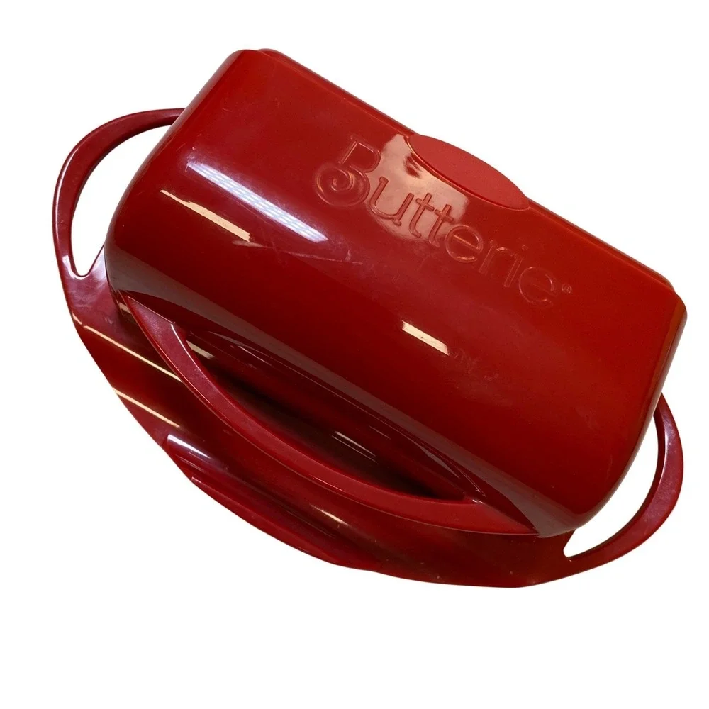 Butterie Flip-Top Butter Dish Red Countertop Butter Keeper‎ With Lid